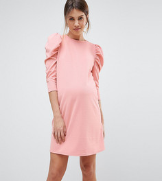 Креповое платье мини с пышными рукавами ASOS MATERNITY - Розовый
