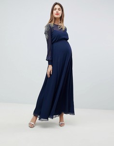 Платье макси для беременных с отделкой на плечах ASOS DESIGN - Темно-синий