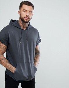 Черный выбеленный oversize-худи с короткими рукавами ASOS - Черный