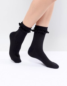 Черные носки с помпонами ASOS DESIGN - Черный