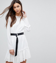 Платье мини с длинными рукавами и поясом ASOS TALL - Белый