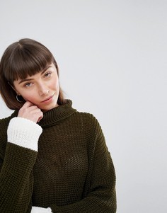 Джемпер с отворачивающимся воротником и контрастной отделкой Daisy Street - Зеленый