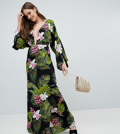 Пляжное платье макси с длинными рукавами и тропическим принтом ASOS DESIGN Tall - Мульти