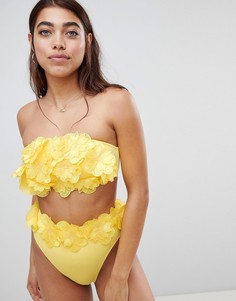 Плавки бикини с завышенной талией и цветочной 3D-отделкой ASOS DESIGN - Желтый