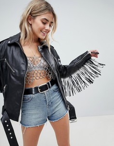 Кожаная байкерская куртка с бахромой ASOS DESIGN - Черный