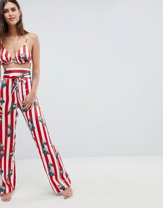 Широкие брюки в полоску с цветочным принтом премиум-класса ASOS DESIGN - Мульти