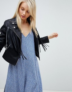 Байкерская куртка из искусственной кожи с бахромой Miss Selfridge - Черный