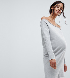 Трикотажное платье с открытыми плечами и необработанными краями ASOS DESIGN Maternity - Серый