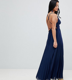 Плиссированное платье макси на бретельках ASOS DESIGN Petite - Темно-синий