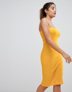 Облегающее платье-бандо миди в рубчик ASOS DESIGN - Оранжевый