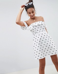Хлопковый сарафан мини в горошек и с открытыми плечами ASOS DESIGN - Мульти