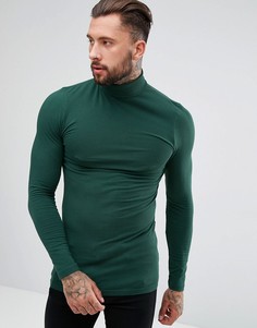 Удлиненный обтягивающий лонгслив с отворачивающимся воротником ASOS DESIGN - Зеленый