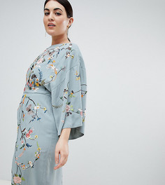 Платье-кимоно миди с вышивкой ASOS DESIGN Curve - Зеленый