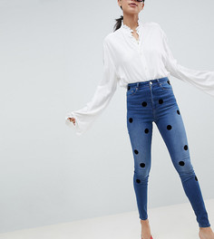 Джинсы скинни с завышенной талией и узором в горошек ASOS DESIGN Tall Ridley - Синий
