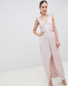 Платье макси с пайетками и драпировкой ASOS DESIGN - Кремовый