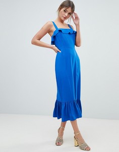 Платье миди с квадратным вырезом и оборкой ASOS DESIGN - Синий