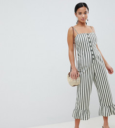 Хлопковый комбинезон в полоску с оборками и квадратным вырезом ASOS DESIGN Petite - Мульти