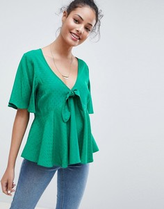 Жаккардовый топ с рукавами клеш и завязкой ASOS DESIGN - Синий