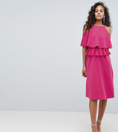 Приталенное платье миди с оборками ASOS DESIGN Tall - Розовый