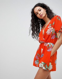 Ромпер с цветочным принтом QED London - Красный