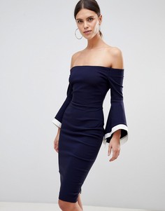Платье с широким вырезом и рукавами клеш Vesper - Темно-синий