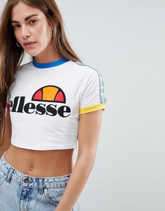 Укороченная футболка с логотипом и радужной отделкой Ellesse - Белый