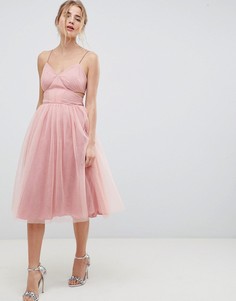 Платье миди для выпускного с вырезами и бантом ASOS DESIGN - Розовый