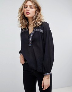 Топ в богемном стиле с вышивкой Maison Scotch - Черный