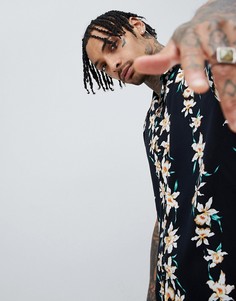 Свободная рубашка из вискозы с гавайским принтом ASOS DESIGN - Черный