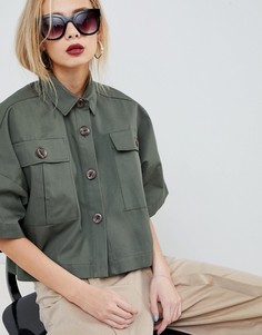 Укороченная саржевая рубашка в стиле милитари ASOS DESIGN - Зеленый