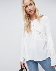 Хлопковая блузка с V-образным вырезом Vila - Кремовый