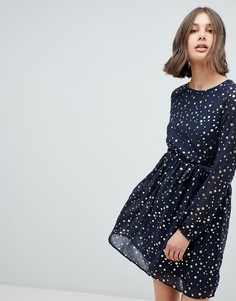 Короткое приталенное платье в горошек Vero Moda - Темно-синий