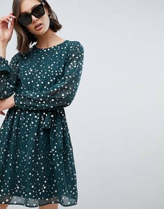 Короткое приталенное платье в горошек Vero Moda - Зеленый