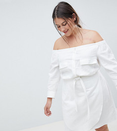 Льняное платье мини с открытыми плечами ASOS DESIGN Curve - Белый