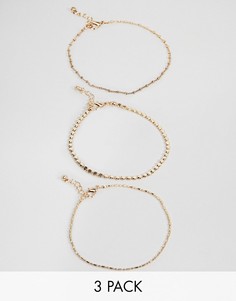 Набор из 3 браслетов на щиколотку с подвесками ASOS DESIGN - Золотой