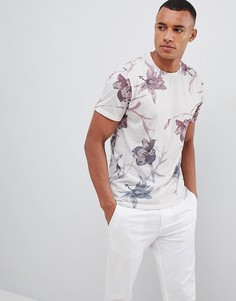 Серо-розовая футболка с цветочным принтом Burton Menswear - Розовый