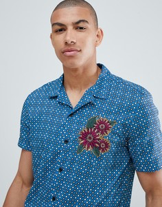 Синяя рубашка классического кроя с вышивкой River Island - Синий