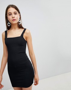 Платье мини в рубчик с квадратным вырезом New Look - Черный