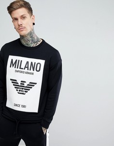 Черный свитшот с крупным прорезиненным логотипом Emporio Armani - Черный