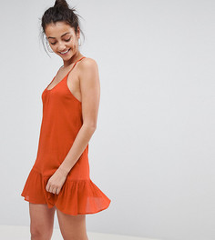 Пляжный сарафан с ярусными оборками и T-образным ремешком на спине ASOS TALL - Оранжевый