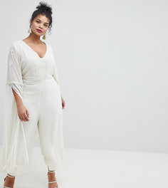 Премиум-комбинезон с вышивкой и бахромой ASOS DESIGN Curve - Кремовый