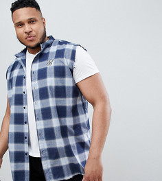 Синяя клетчатая рубашка без рукавов узкого кроя SikSilk PLUS эксклюзивно для ASOS - Синий