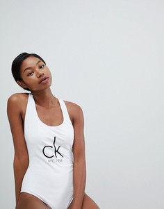 Бразильский слитный купальник с логотипом Calvin Klein - Белый