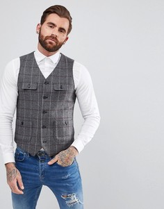 Серо-бордовый приталенный жилет в клетку с добавлением шерсти ASOS - Серый