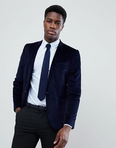 Темно-синий бархатный блейзер скинни ASOS - Темно-синий