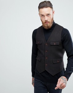 Коричневый приталенный жилет из фактурной ткани с добавлением шерсти ASOS - Коричневый