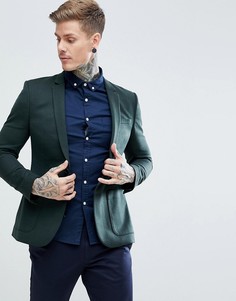 Темно-зеленый супероблегающий блейзер с добавлением шерсти ASOS - Зеленый