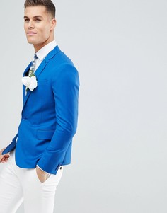 Ярко-синий приталенный блейзер из 100% шерсти ASOS DESIGN Wedding - Синий