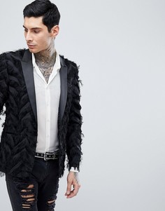 Черный блейзер скинни с бахромой ASOS EDITION - Черный