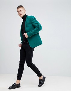 Темно-зеленый трикотажный приталенный блейзер ASOS DESIGN - Зеленый